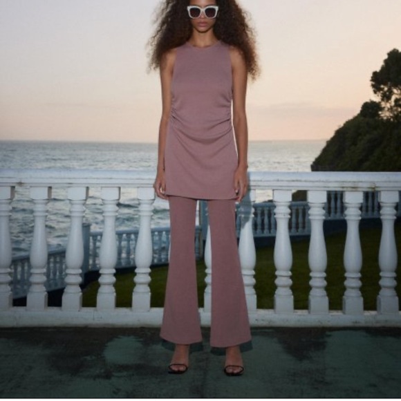 Zara Longline Mauve Purple Ruched Gathered Top - Picture 1 of 6